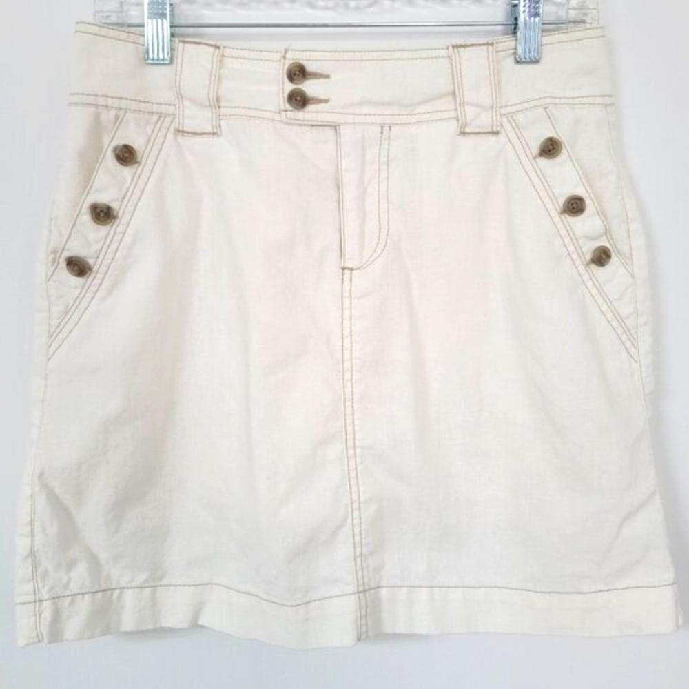 Sonoma Linen Blend Button Detail Skort Beige Coastal Neutral Sailor Style